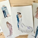 Aquarell-Gästeillustrationen von Eli – Einzigartige Kunstwerke als Erinnerung Aquarell-Illustrationen von Eli: Hochzeitspaar und Gäste als kunstvolle Porträts auf Papier.